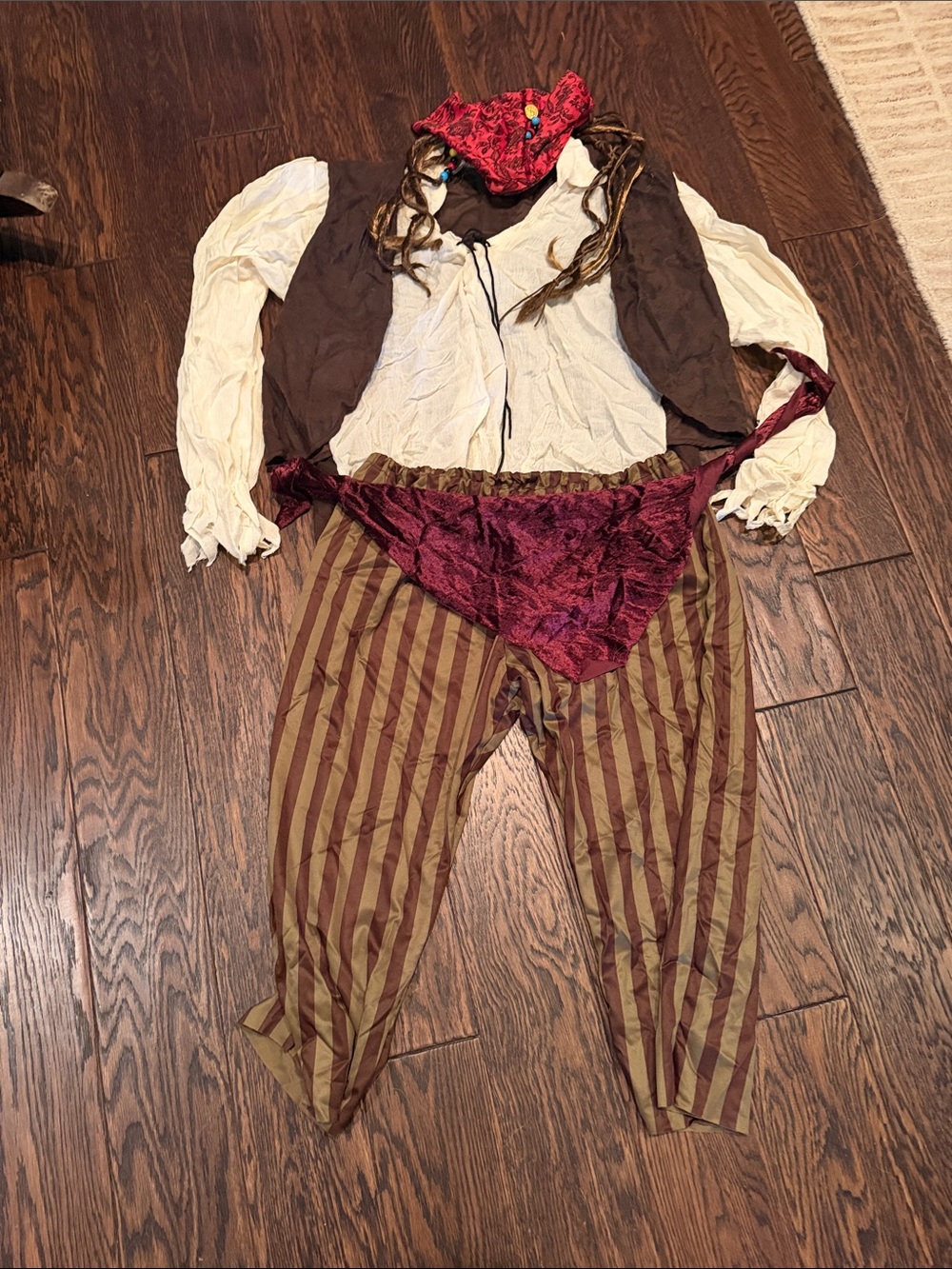 Kids Pirate Costume in Burgundy and Tan - Unbranded